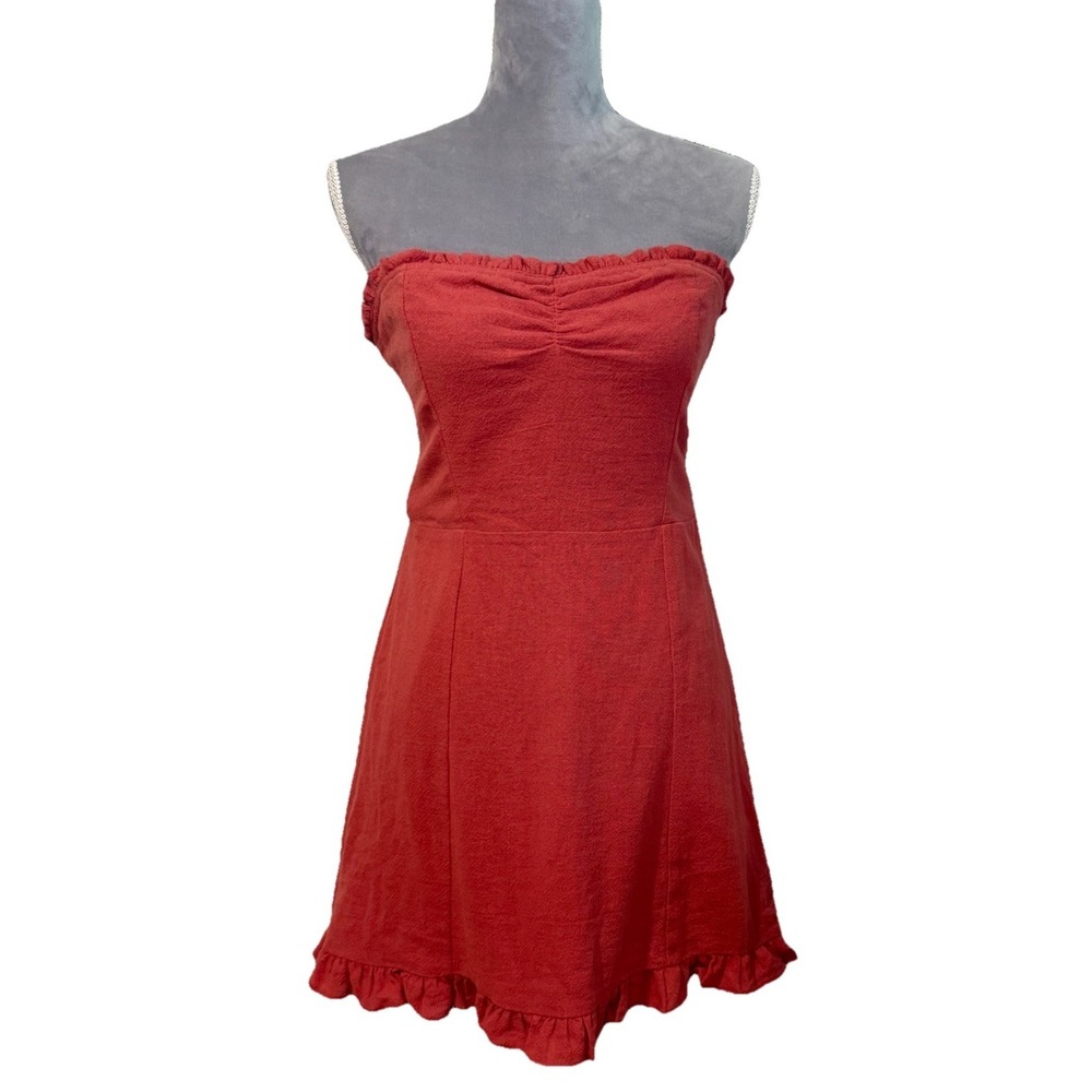 Free People Strapless Mini Dress Beach Gauzy Pink Tie Back Sun Festival Sz‎ LG